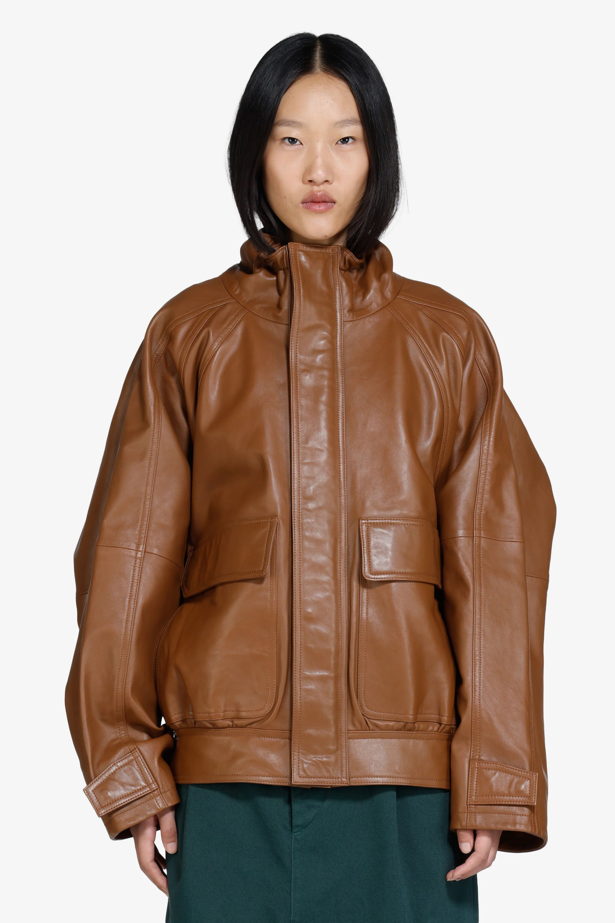 Bomber in pelle con zip - Image 2
